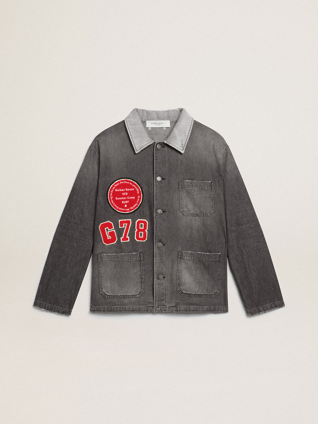 Black denim shirt with patches| Golden Goose