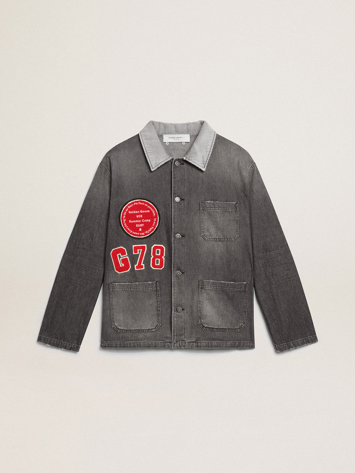 Black denim shirt with patches| Golden Goose