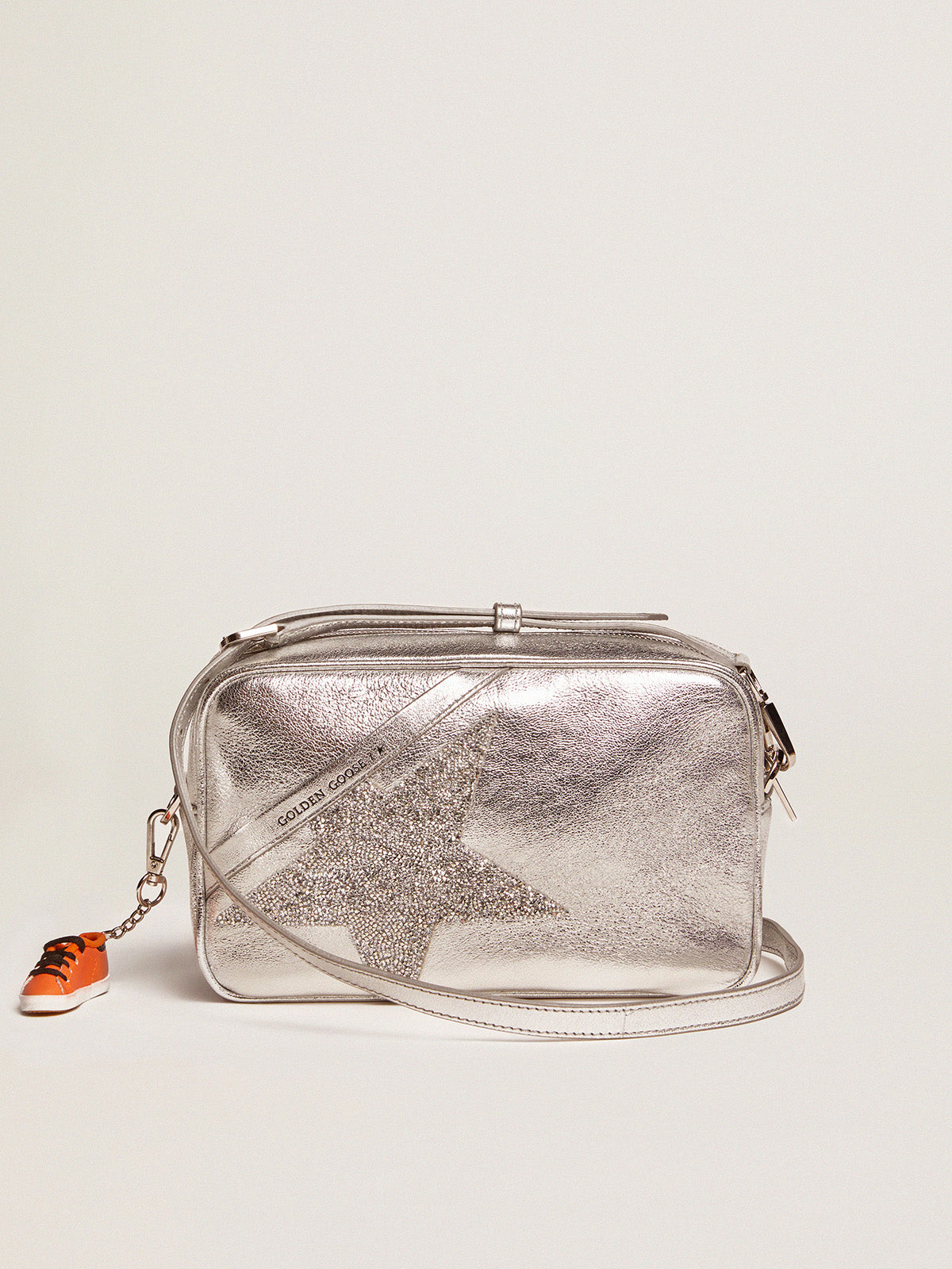 Silver Star Bag made of laminated leather with Swarovski star| Golden Goose