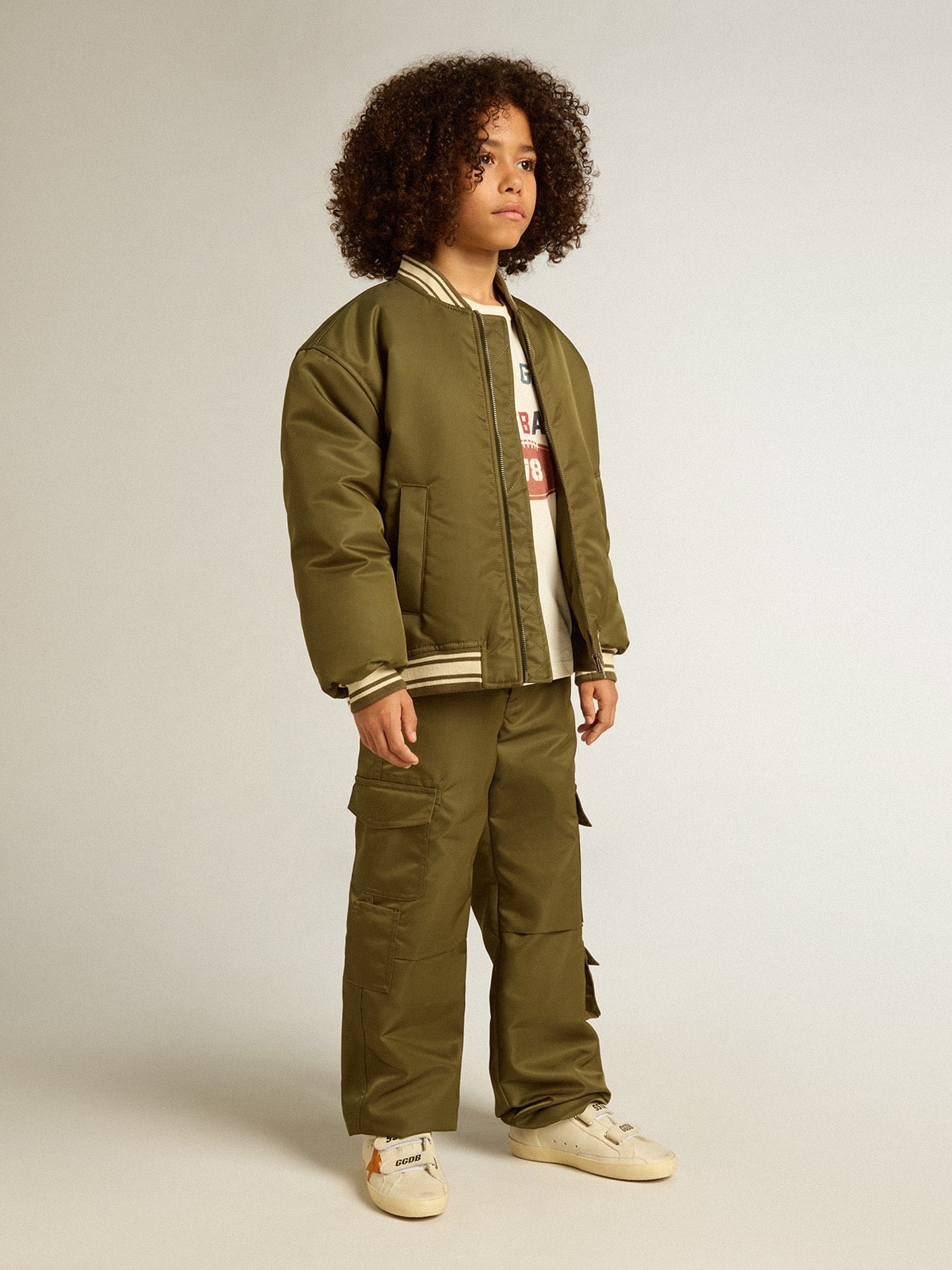 Kids cargo pants in military green| Golden Goose