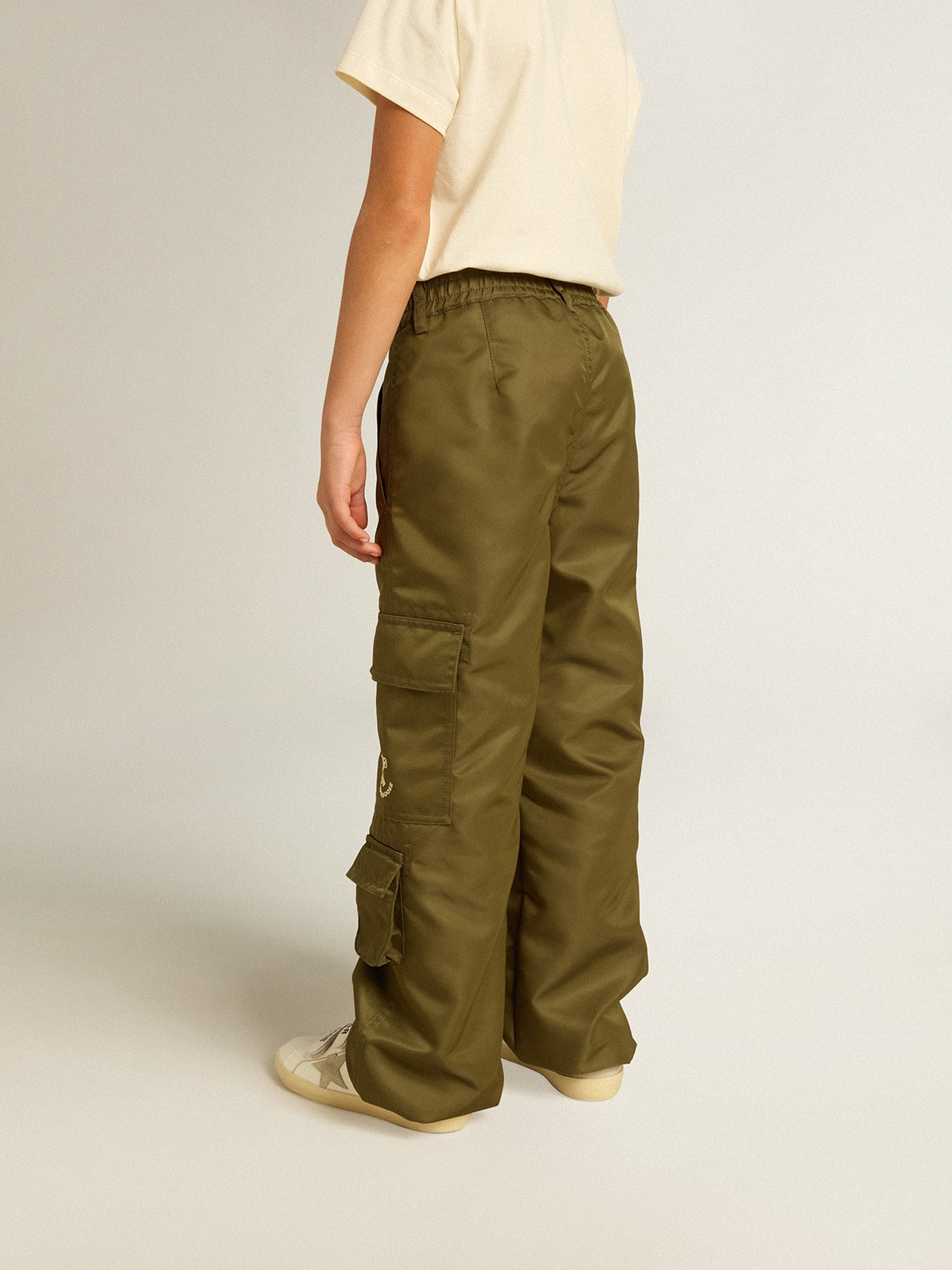 Kids cargo pants in military green| Golden Goose