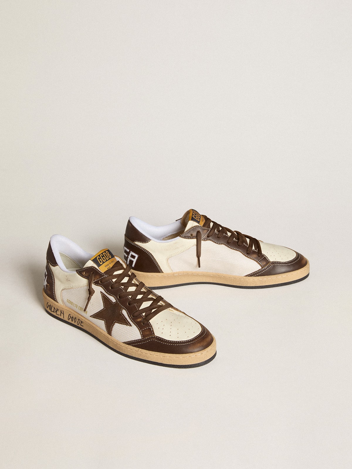 Ball Star in nappa and mesh with suede star and brown leather inserts| Golden Goose