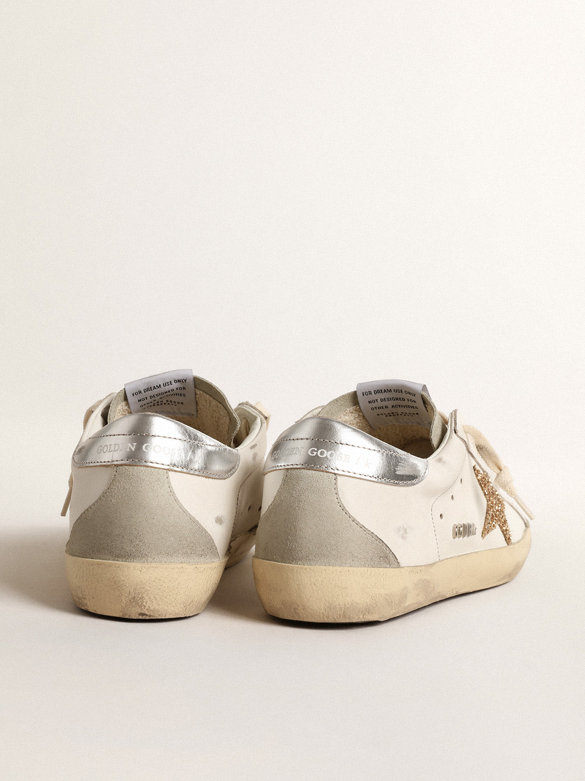 Super-Star with gold glitter star and ice-gray suede inserts| Golden Goose
