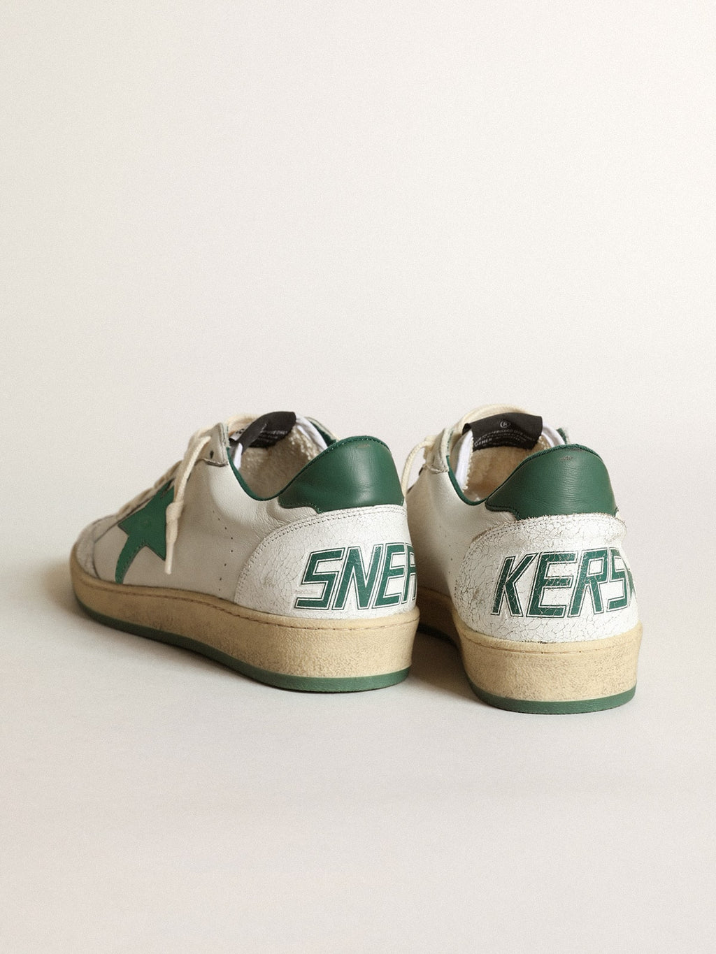 Men's Ball Star in white nappa leather with green leather star and heel tab| Golden Goose