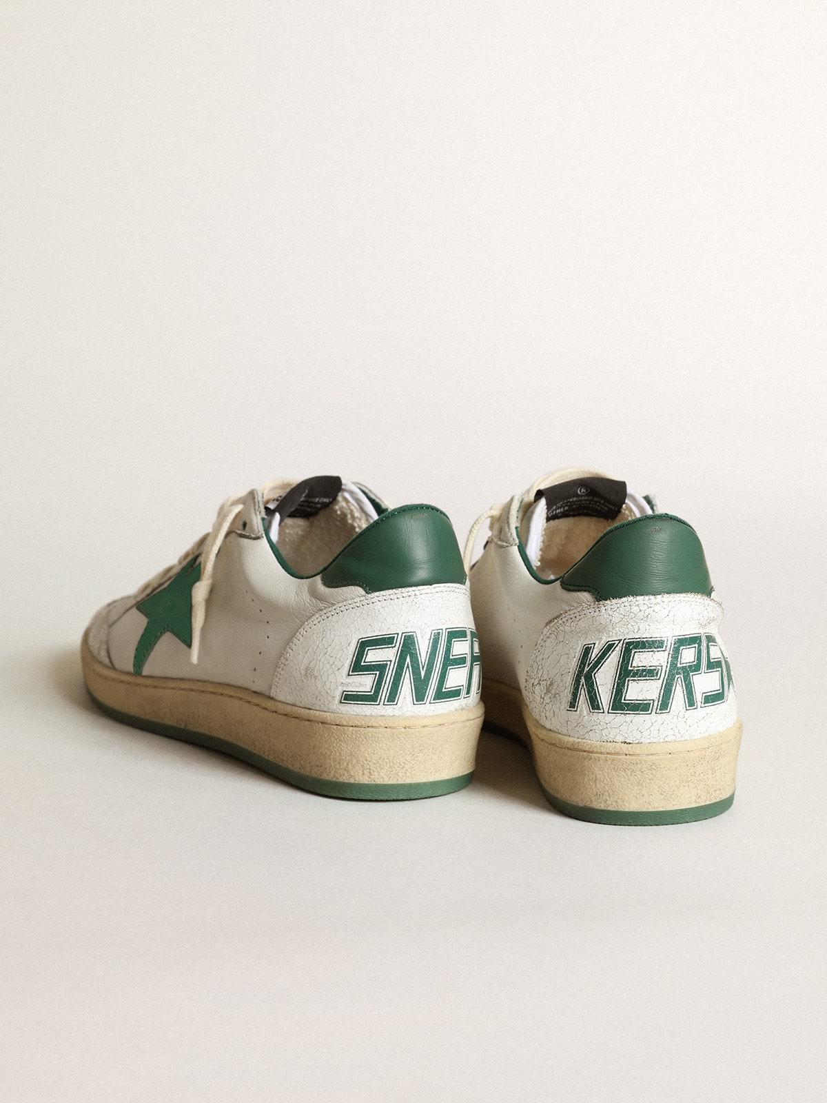 Men's Ball Star in white nappa leather with green leather star and heel tab| Golden Goose