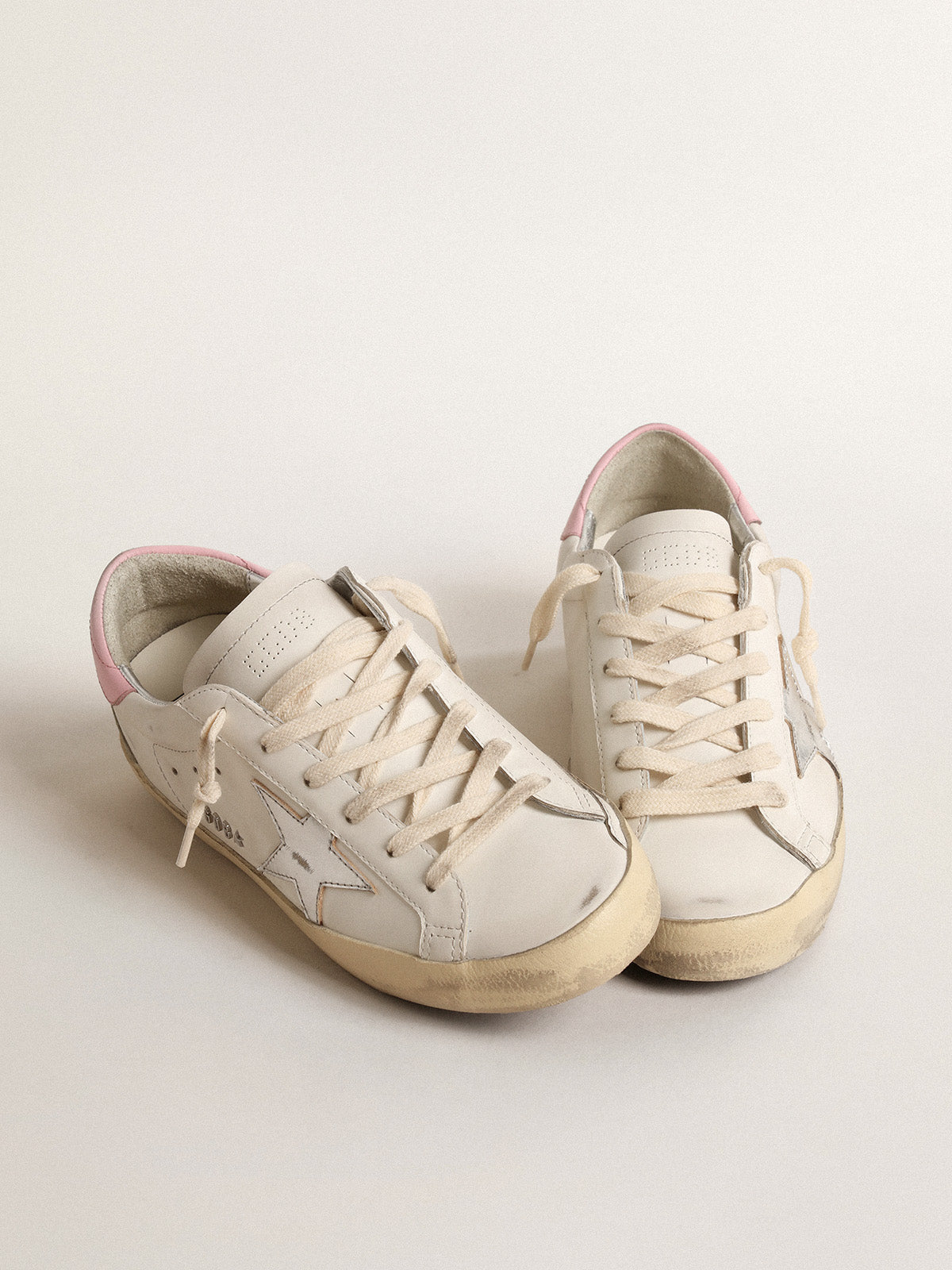 Super-Star with silver leather star and pink heel tab| Golden Goose