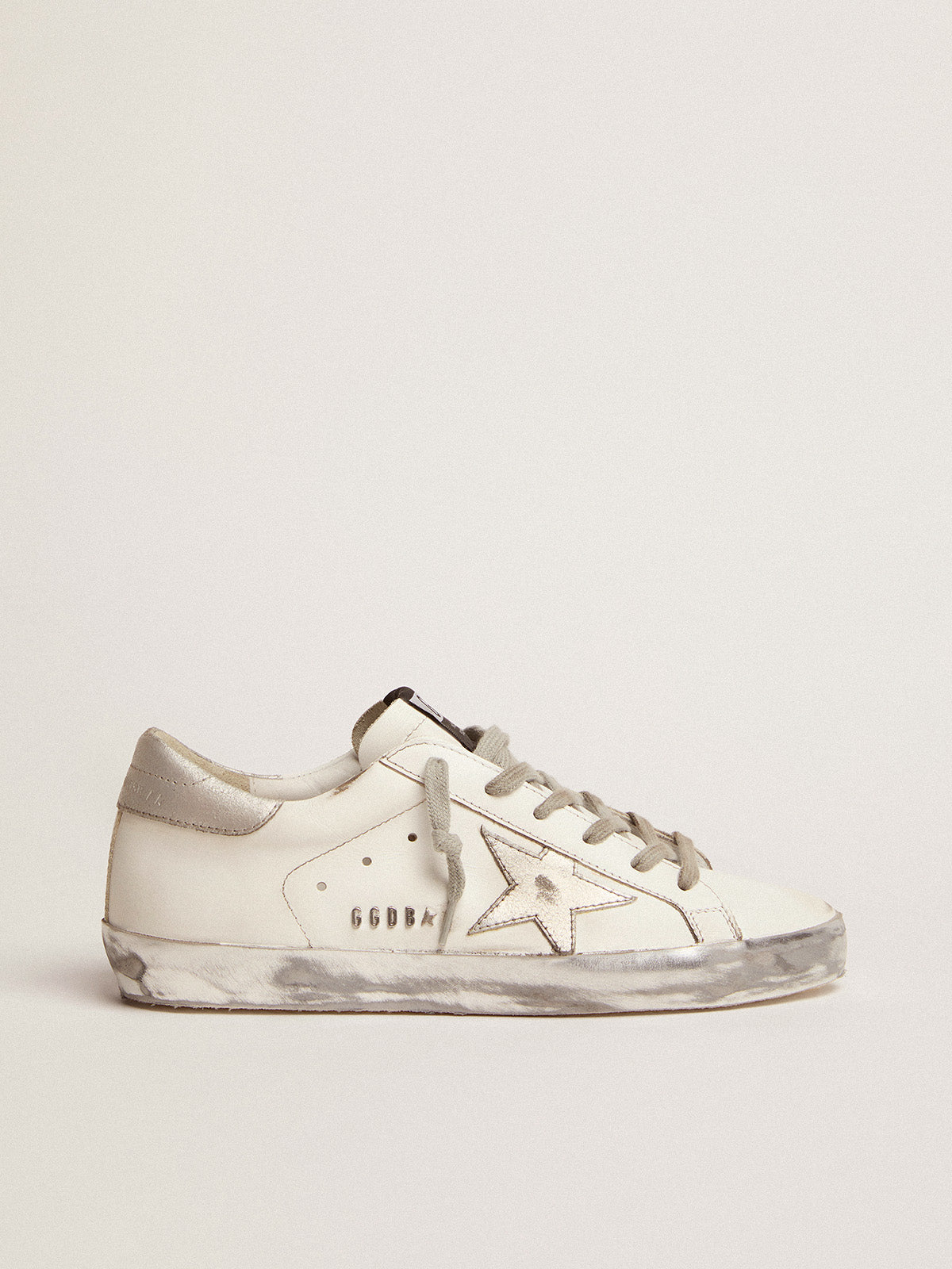 Women's Super-Star with silver sparkle foxing and metal stud lettering| Golden Goose