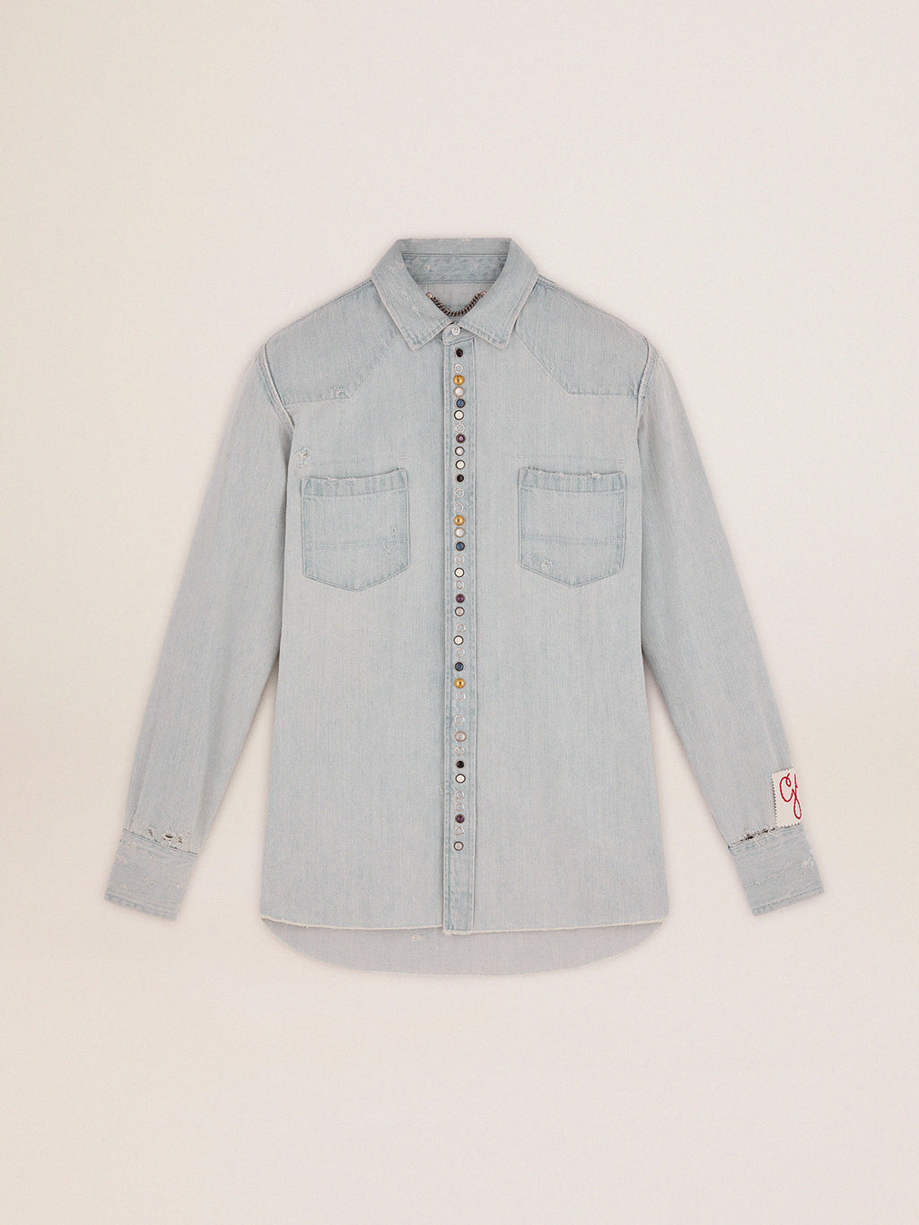 Men's bleached denim shirt with hammered studs| Golden Goose