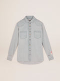 Men's bleached denim shirt with hammered studs| Golden Goose