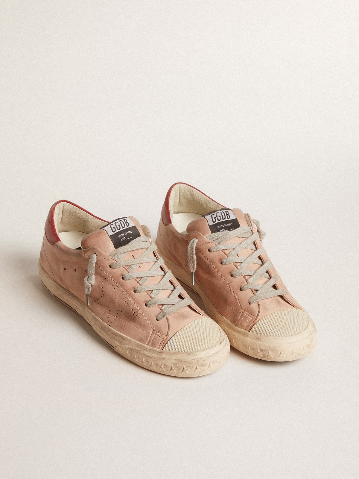 Super-Star LTD in pink nubuck with perforated star and leather heel tab| Golden Goose