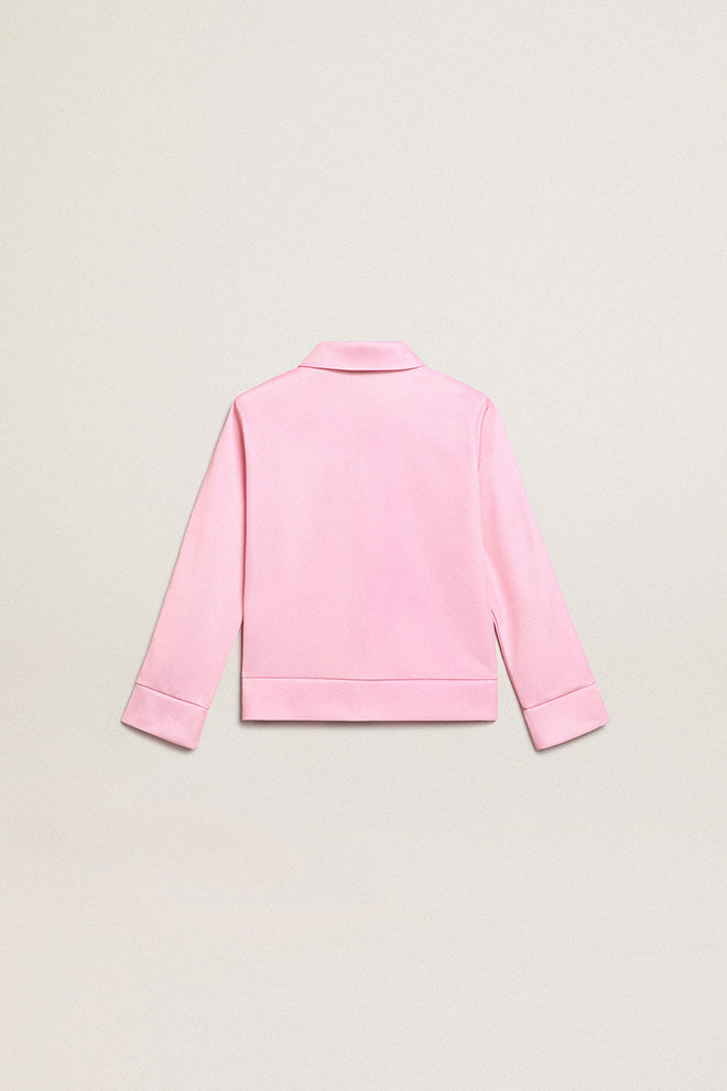 Pink zipped sweatshirt with white strip and pink stars| Golden Goose