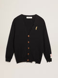 Women's cardigan in distressed dark blue cotton| Golden Goose