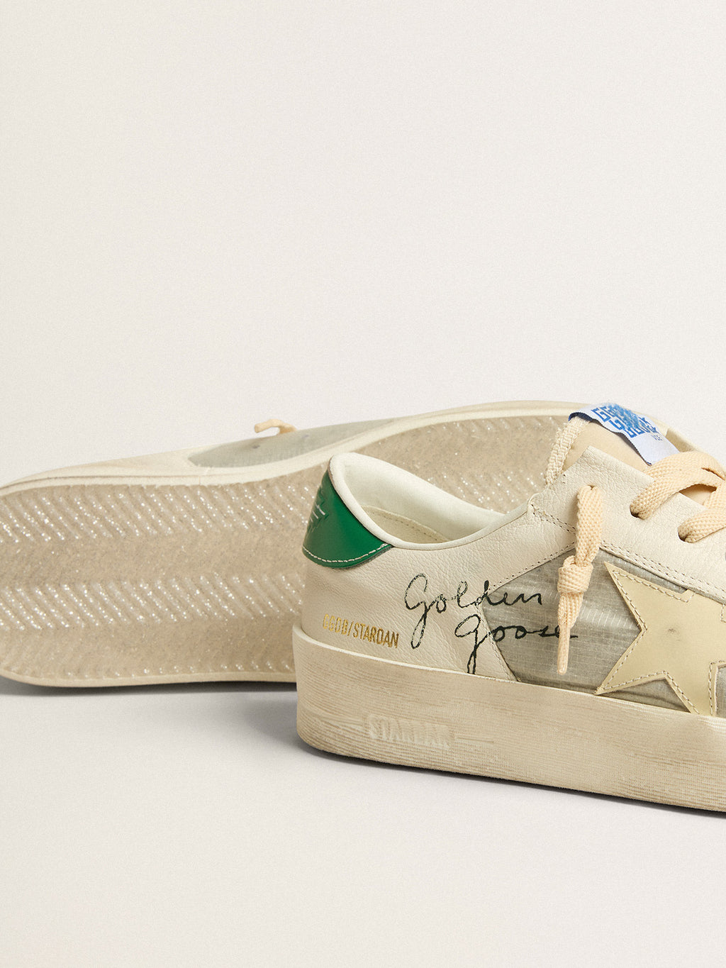 Stardan in nappa leather and ripstop fabric with cream star and green heel tab| Golden Goose