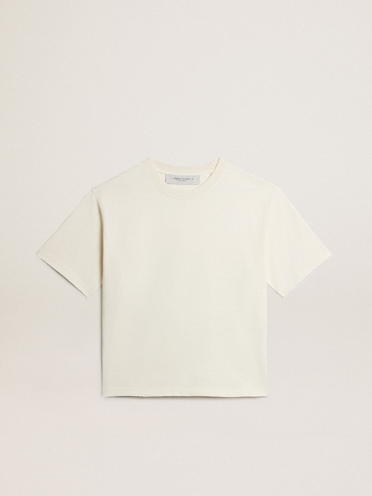 T-shirt in aged white with reverse logo on the back - Jersey Capsule| Golden Goose