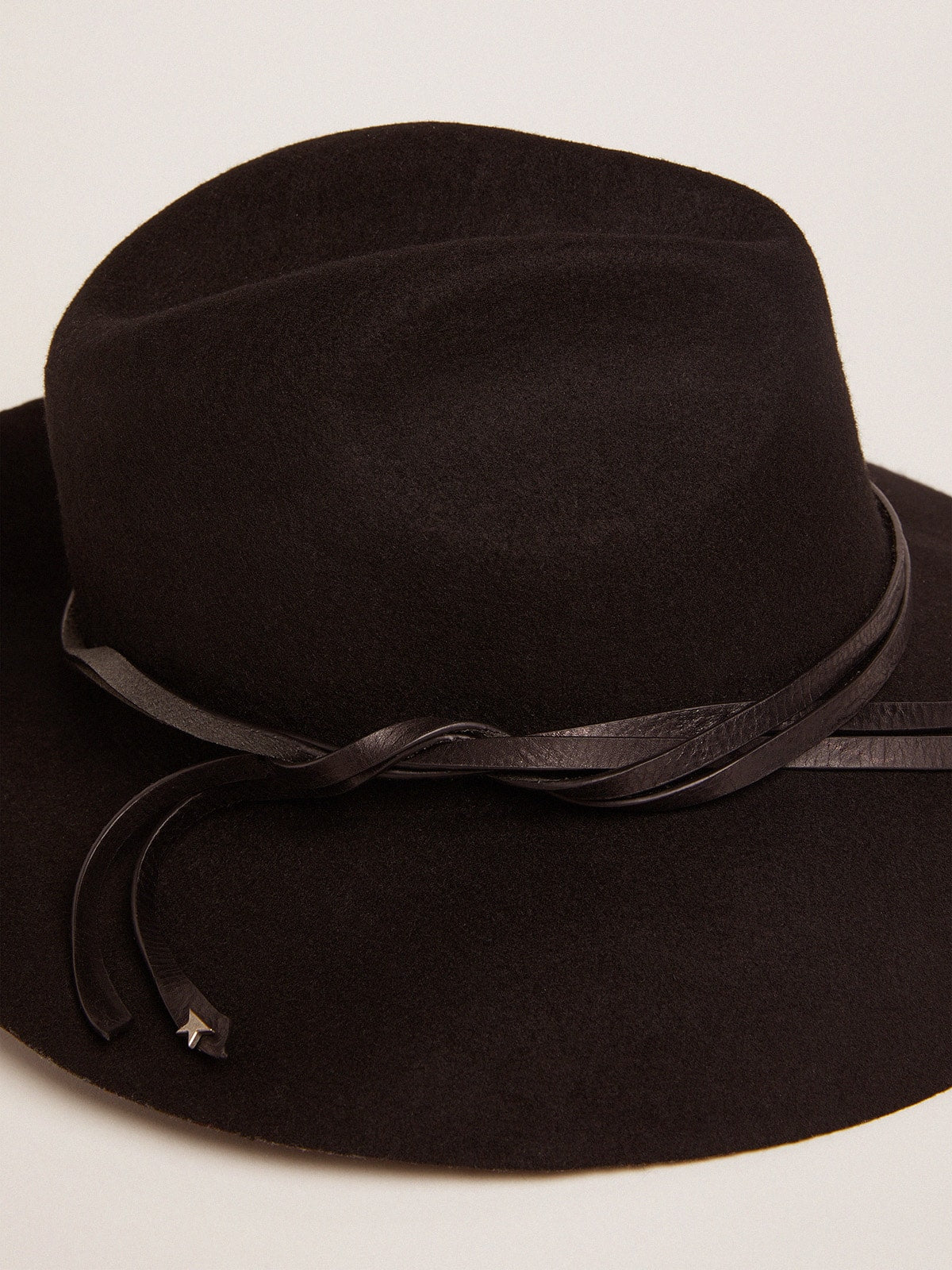 Women's black Fedora hat with strap| Golden Goose