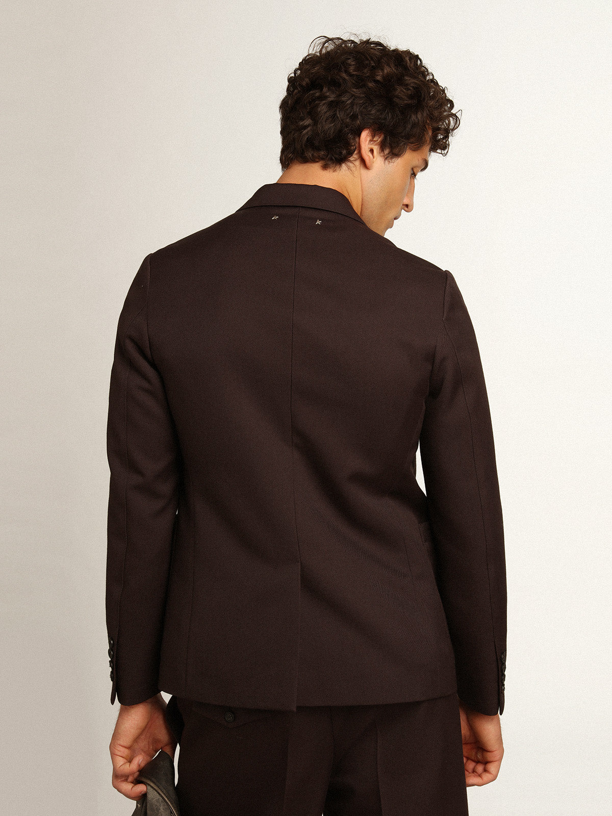 Men's single-breasted blazer in licorice wool gabardine| Golden Goose