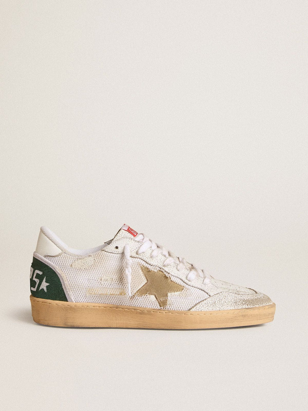 Ball Star LTD in white crackle leather and mesh with suede star| Golden Goose