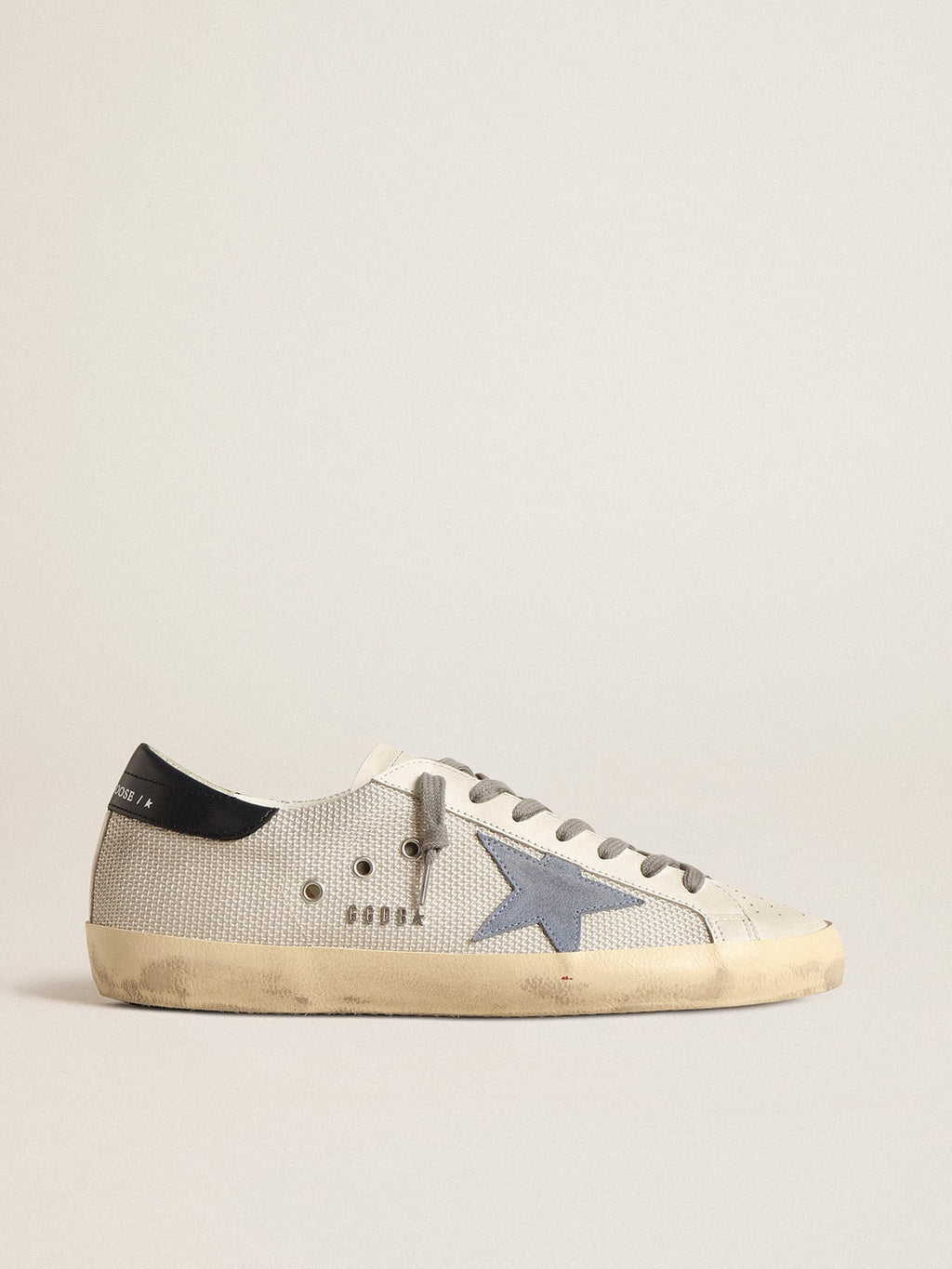 Super-Star in pale silver mesh with light blue suede star| Golden Goose