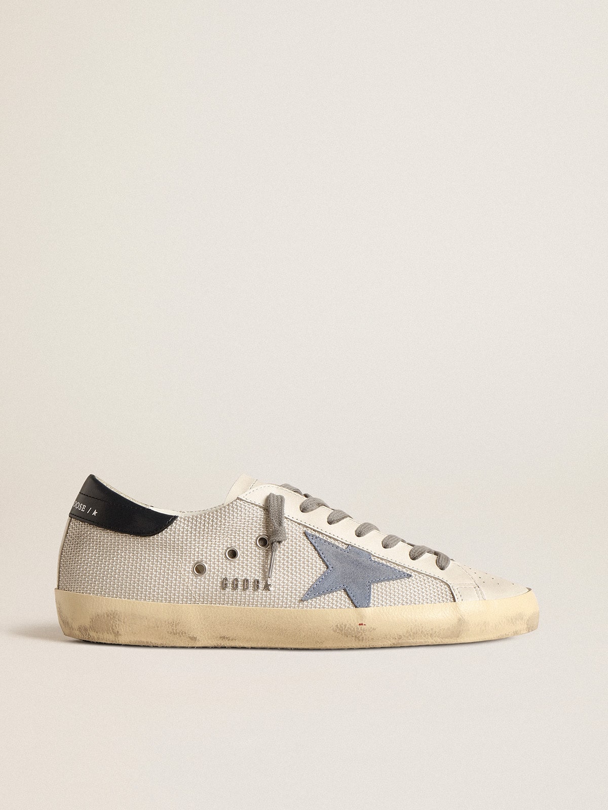 Super-Star in pale silver mesh with light blue suede star| Golden Goose
