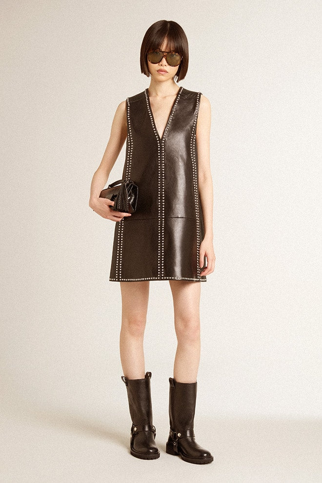 Small Venezia Bag in black metallic leather with black details| Golden Goose