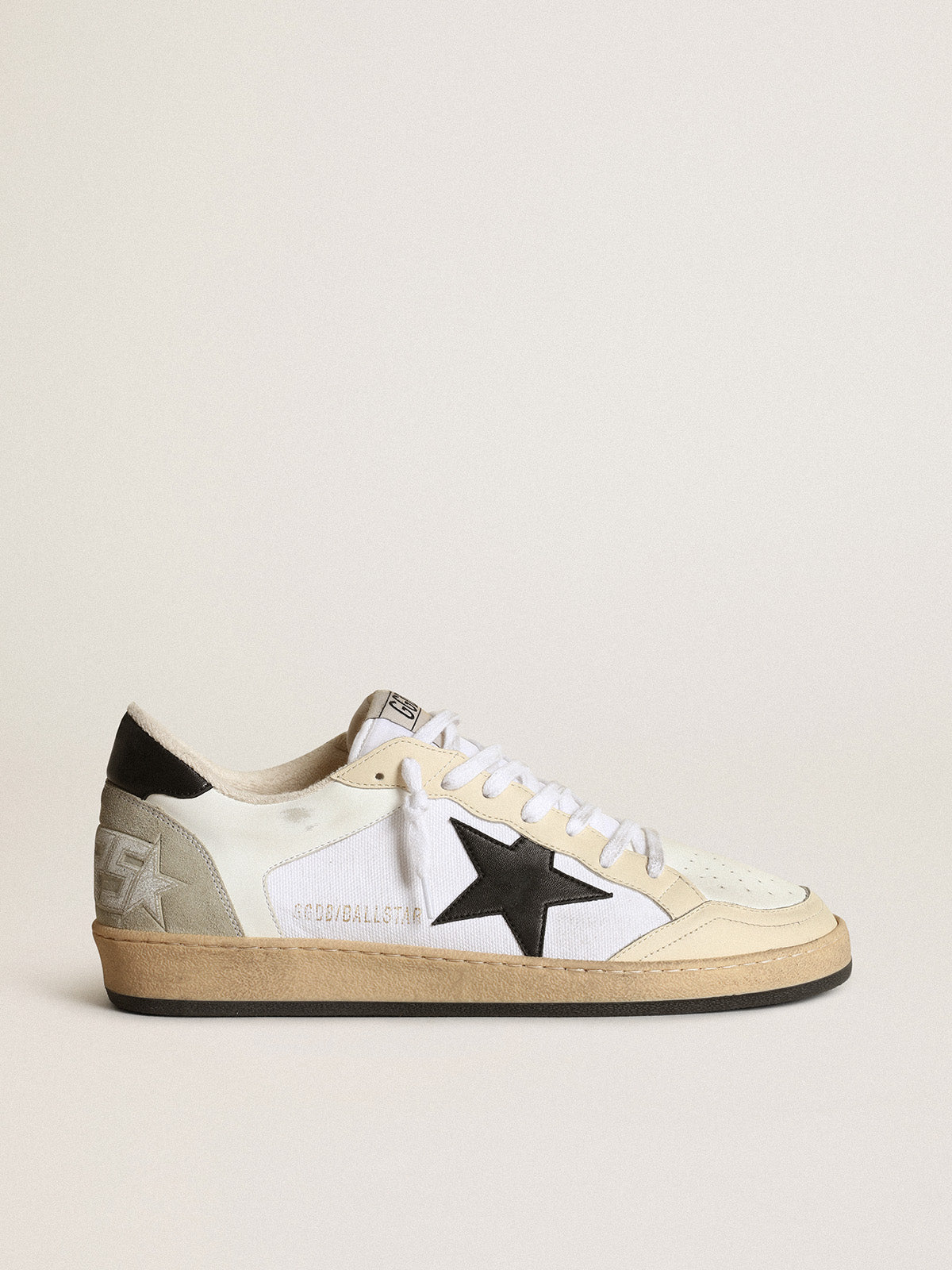 Men's Ball Star in canvas and white leather with ivory inserts| Golden Goose
