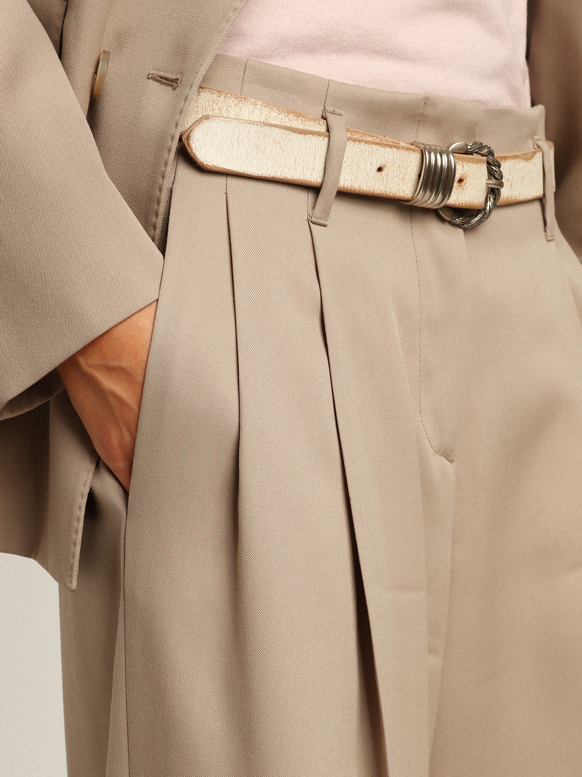 Pants in light beige wool gabardine| Golden Goose