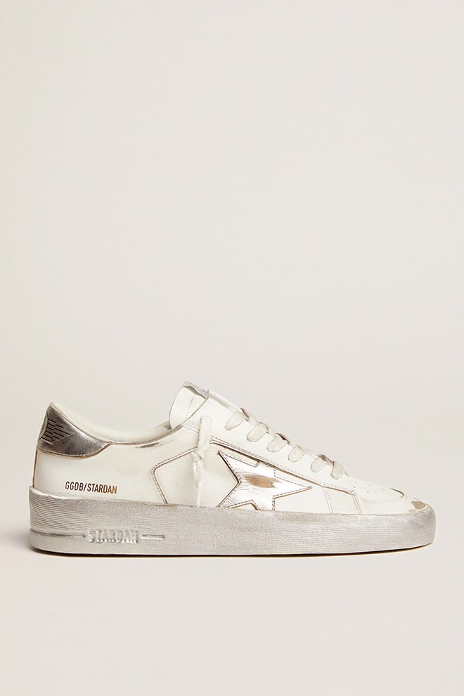 Stardan sneakers with silver metallic leather star and heel tab| Golden Goose