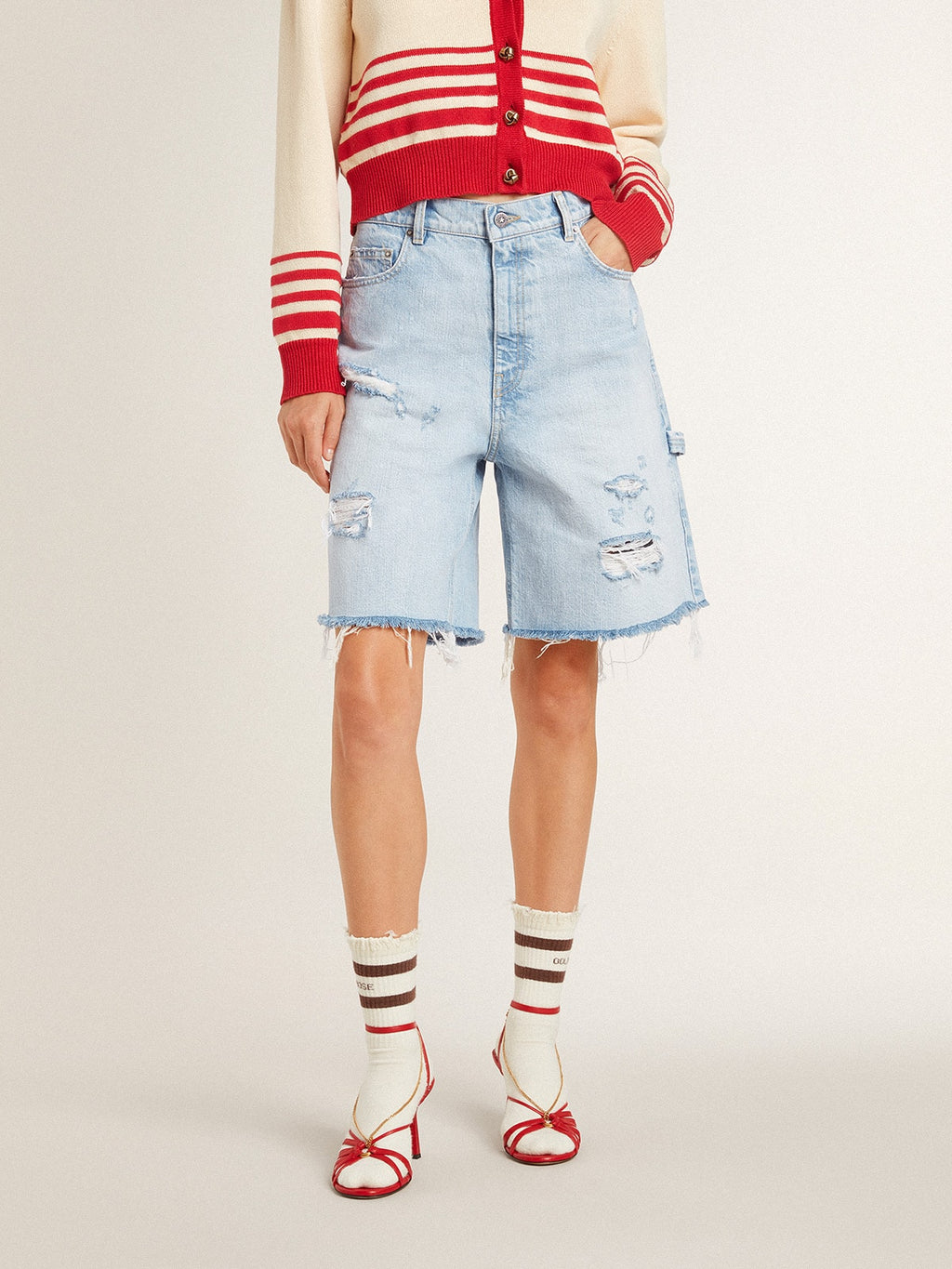 Women's Bermuda shorts in lived-in effect denim| Golden Goose