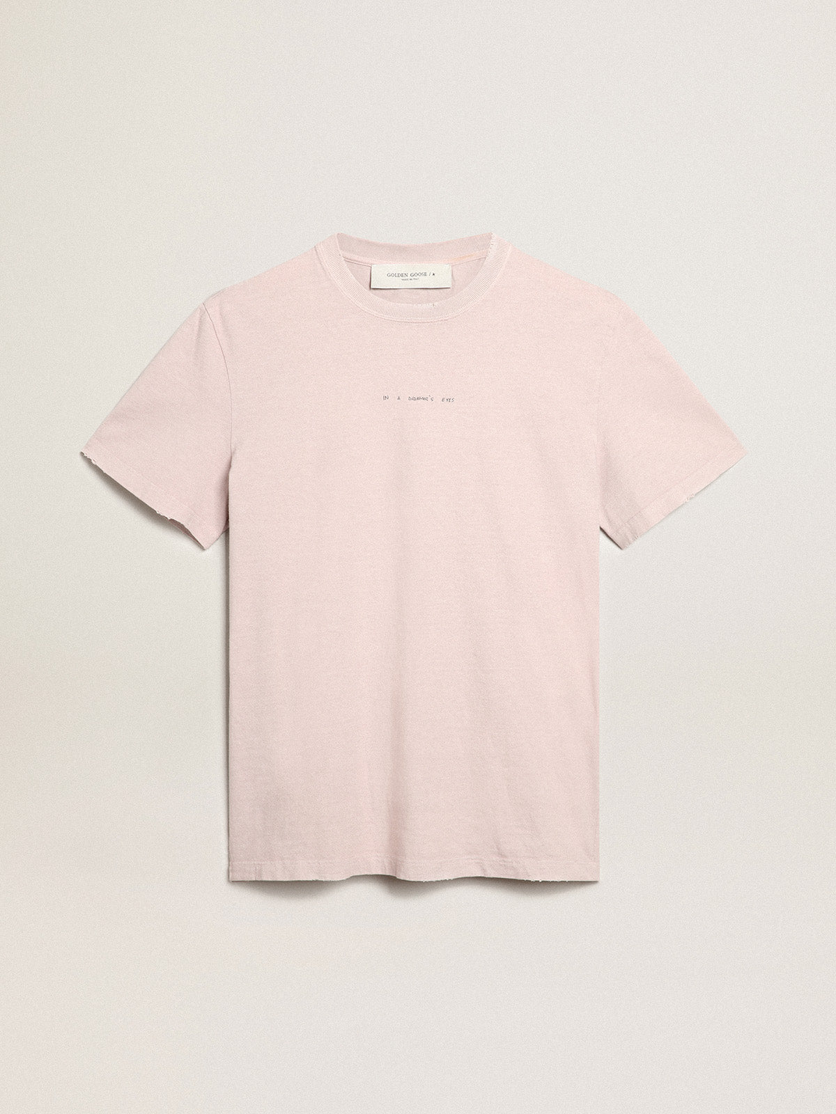 Pale pink men's T-shirt with lettering in the center| Golden Goose