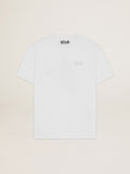 Women's white T-shirt with silver glitter logo and star| Golden Goose