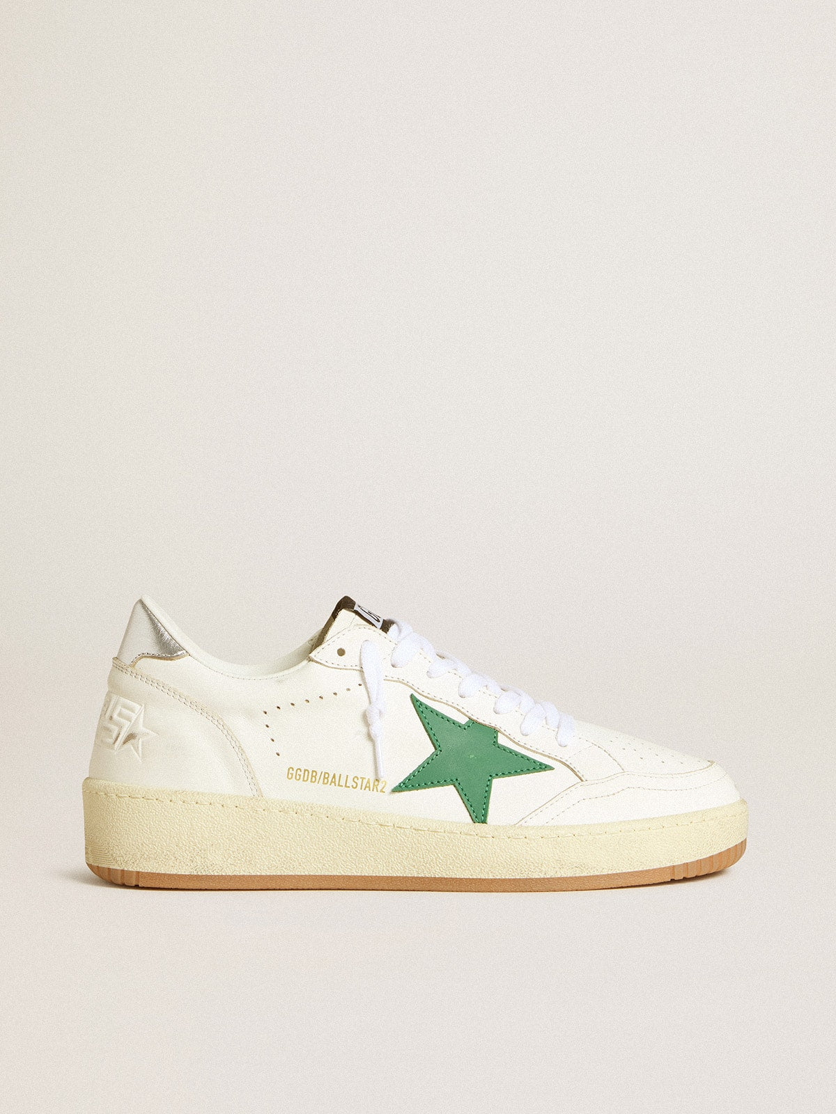 Women's Ball Star 2 with green leather star and metallic leather heel tab| Golden Goose
