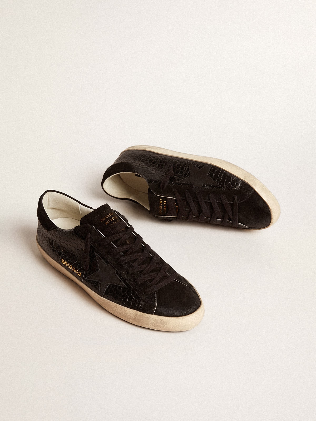 Men's Super-Star LTD in crocodile-print leather with black suede inserts| Golden Goose