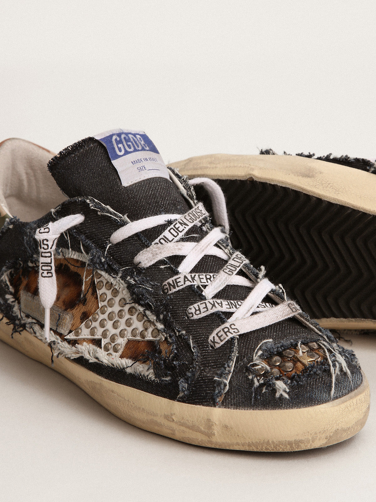 Women's Super-Star LAB sneakers in denim and leopard-print pony skin| Golden Goose
