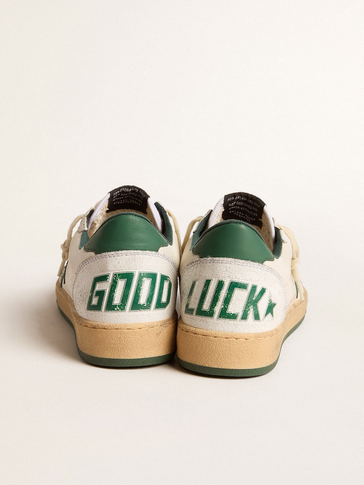 Women's Ball Star Wishes in white nappa leather with green leather star and heel tab| Golden Goose