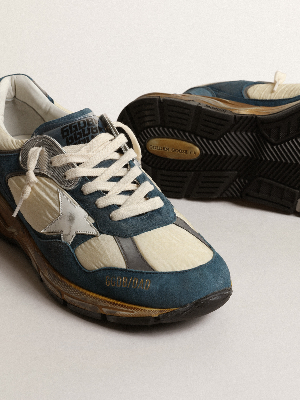 Men's Dad-Star in petrol-blue suede with white leather star| Golden Goose