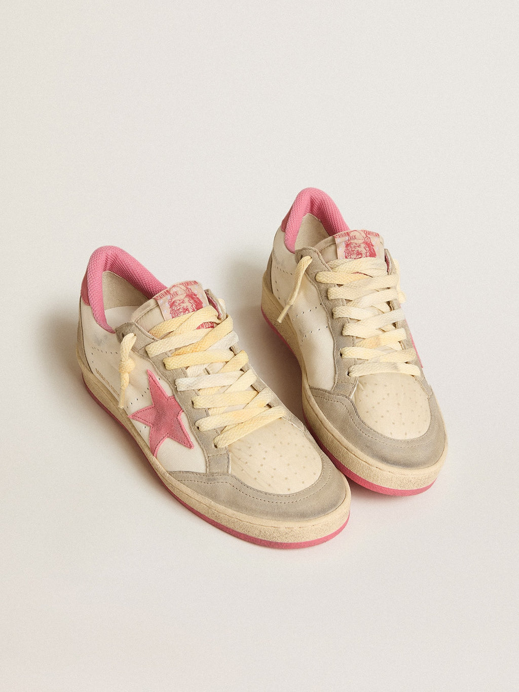 Women's Ball Star LTD in nappa with pink suede star and dove-gray inserts| Golden Goose