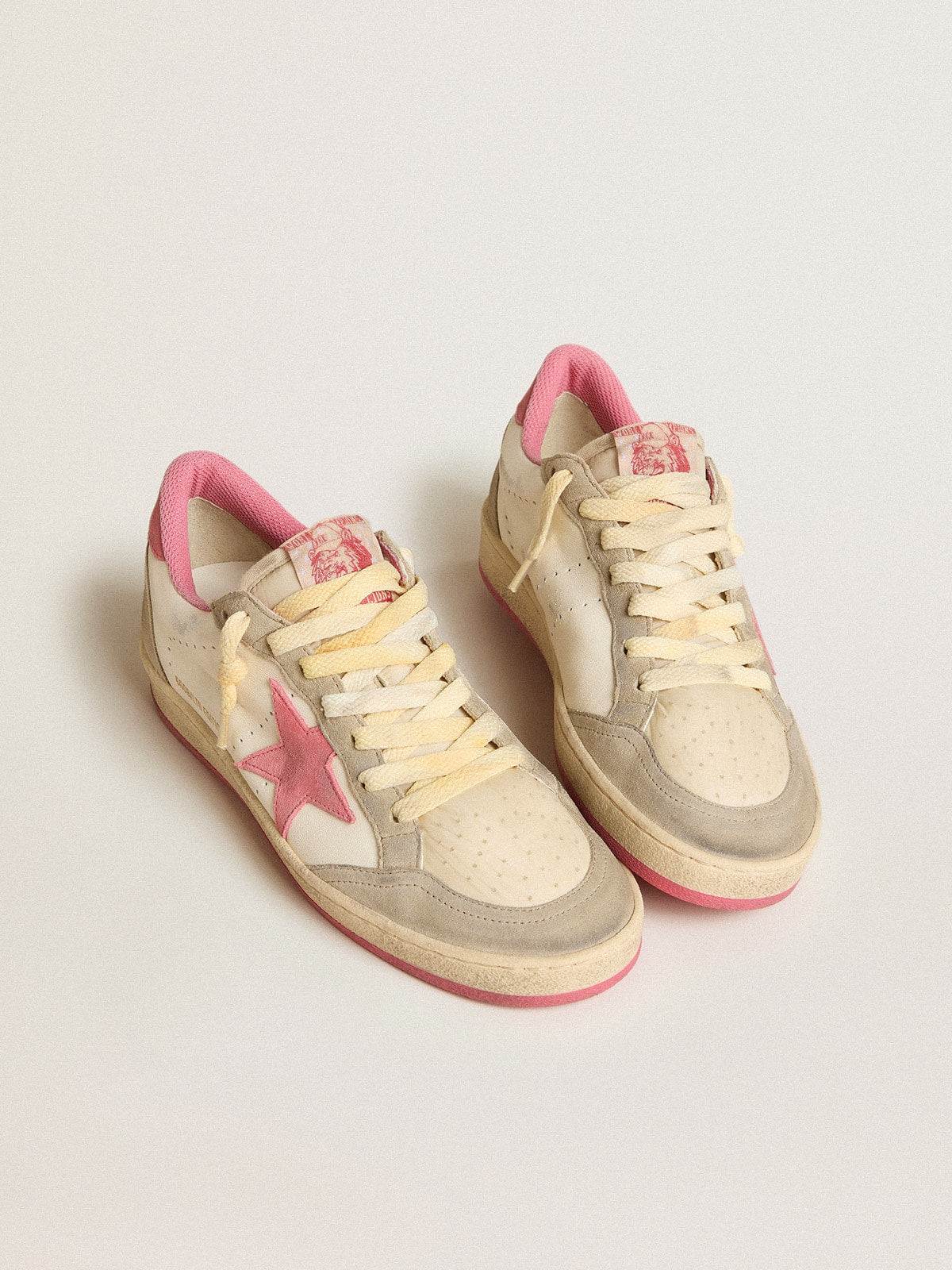 Women's Ball Star LTD in nappa with pink suede star and dove-gray inserts| Golden Goose