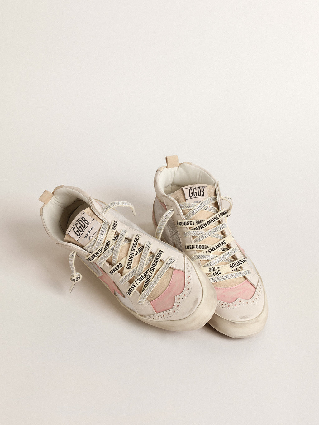 Mid Star LTD in silver metallic leather with pink star and flash| Golden Goose