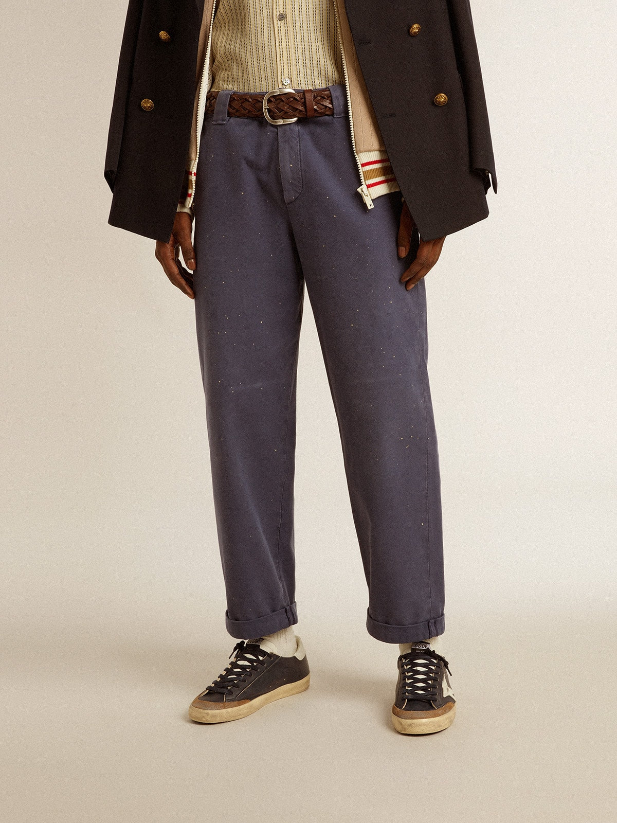 Men's chinos in blue with a lived-in effect| Golden Goose