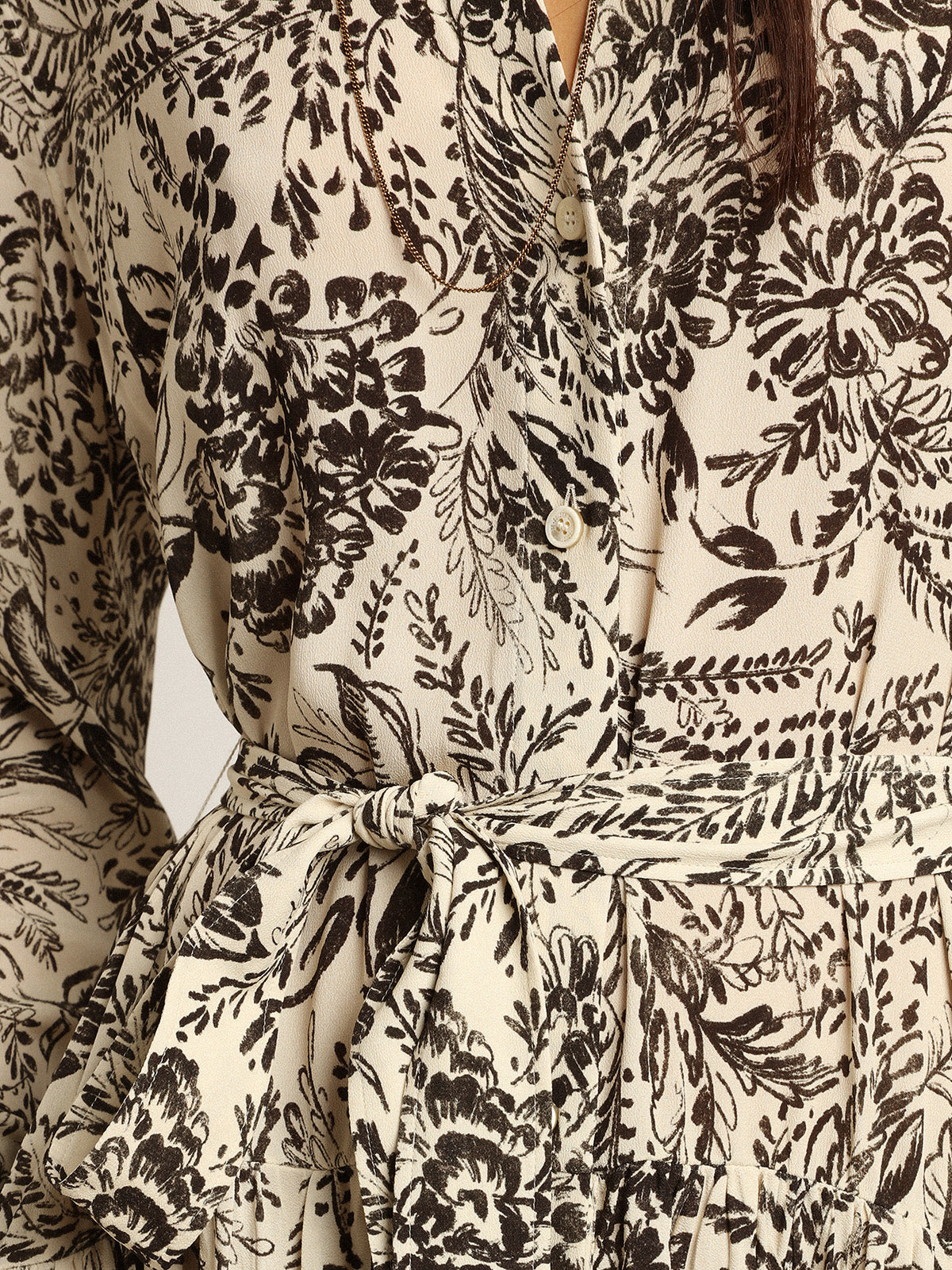 White dress with black toile de jouy print| Golden Goose