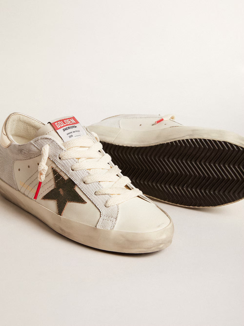 Super-Star with lizard print with green star and platinum heel tab| Golden Goose