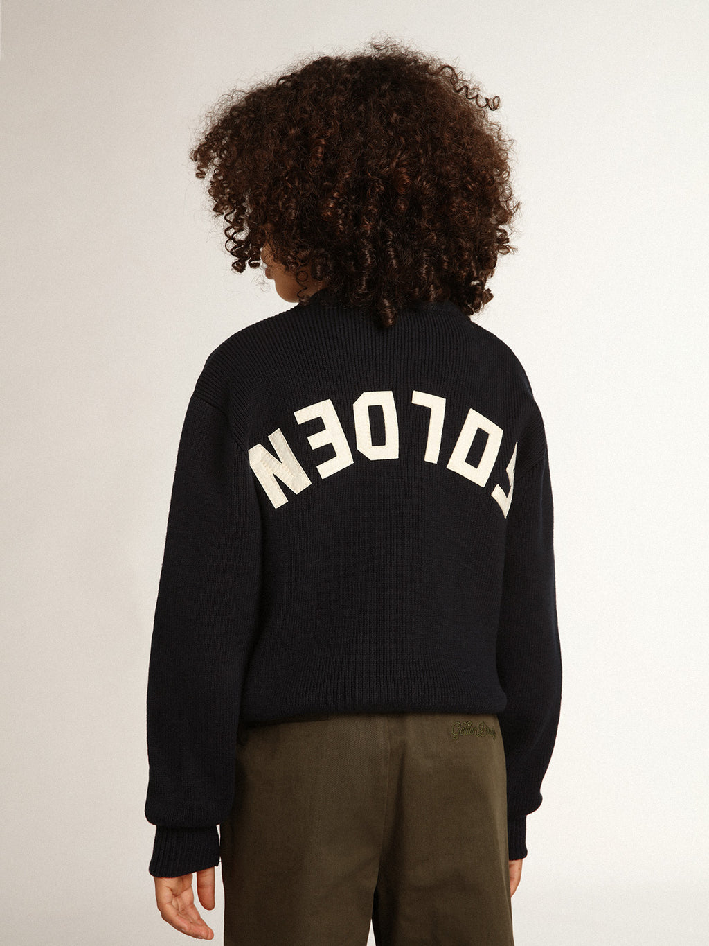 Round-neck sweater in dark blue cotton| Golden Goose