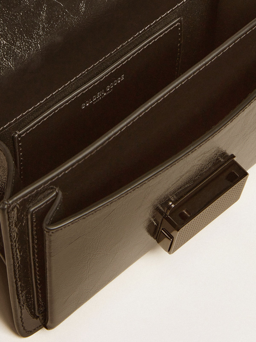 Small Venezia Bag in black metallic leather with black details| Golden Goose