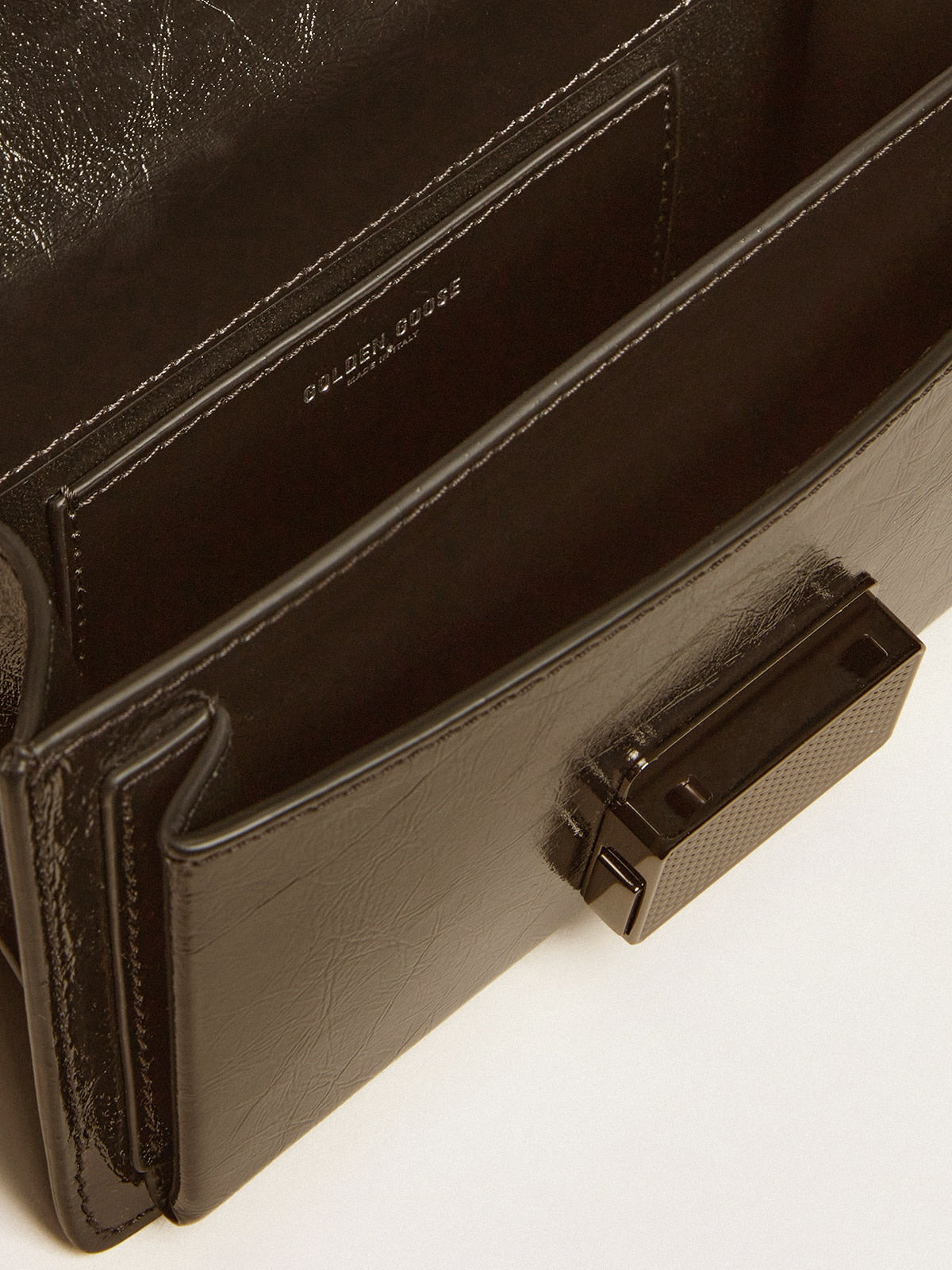 Small Venezia Bag in black metallic leather with black details| Golden Goose