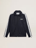 Dark blue zipped sweatshirt with white strip and contrasting stars| Golden Goose
