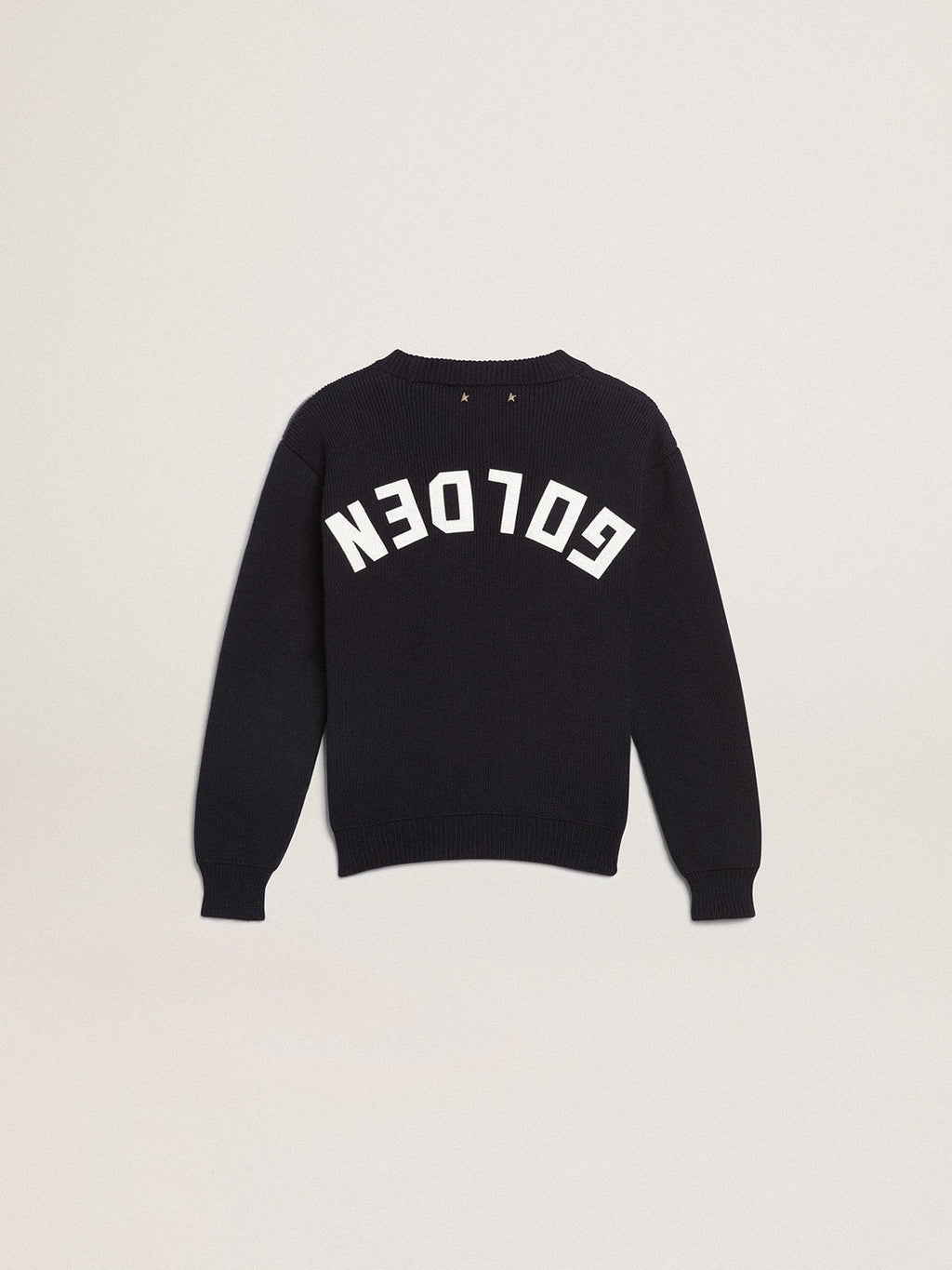 Round-neck sweater in dark blue cotton| Golden Goose
