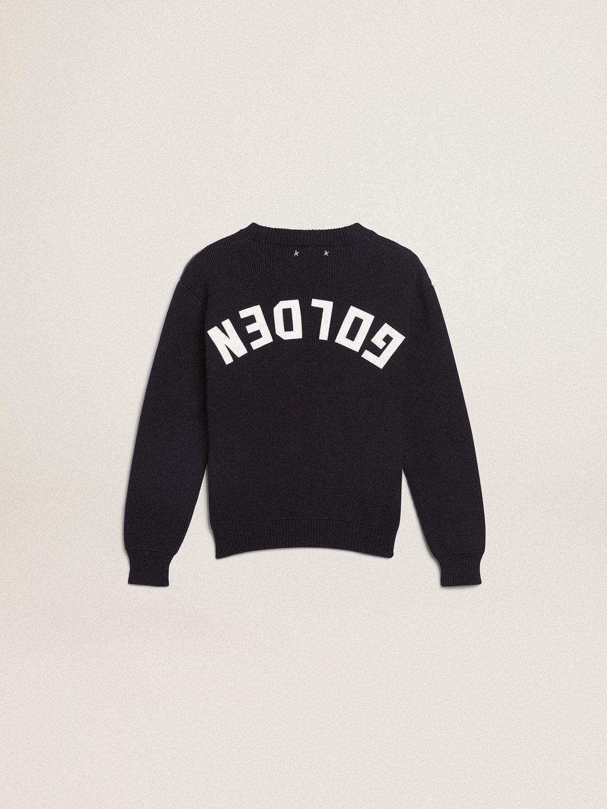Round-neck sweater in dark blue cotton| Golden Goose