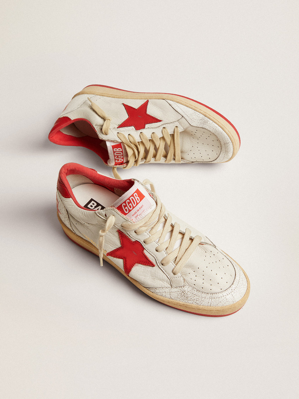 Women's Ball Star in white leather with red star and heel tab| Golden Goose