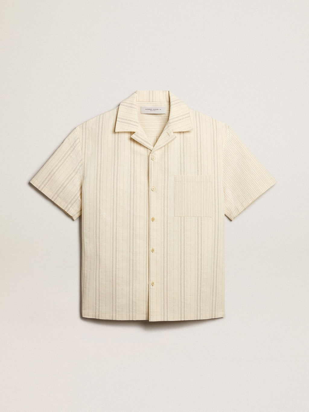 Men's short-sleeved shirt in ecru-colored cotton| Golden Goose
