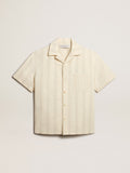 Men's short-sleeved shirt in ecru-colored cotton| Golden Goose